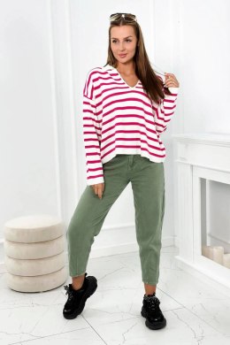 Sweter w paski fuksja  