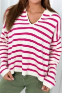 Sweter w paski fuksja  