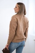 Sweter wkładany przez głowę w romby camelowy  