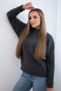 Sweter wkładany przez głowę w romby grafitowy  