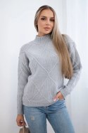 Sweter wkładany przez głowę w romby szary  