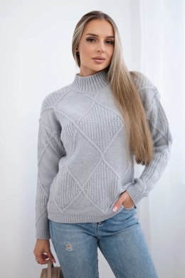 Sweter wkładany przez głowę w romby szary  