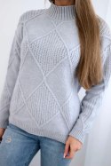 Sweter wkładany przez głowę w romby szary  