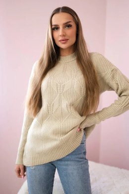 Sweter wkładany przez głowę z modnym splotem beżowy  