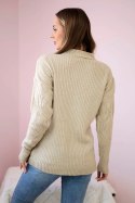 Sweter wkładany przez głowę z modnym splotem beżowy  