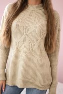 Sweter wkładany przez głowę z modnym splotem beżowy  