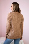Sweter wkładany przez głowę z modnym splotem camelowy  