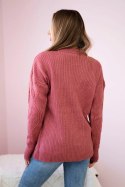 Sweter wkładany przez głowę z modnym splotem ciemno różowy  