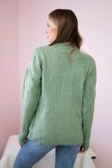 Sweter wkładany przez głowę z modnym splotem ciemny miętowy  