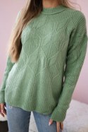 Sweter wkładany przez głowę z modnym splotem ciemny miętowy  