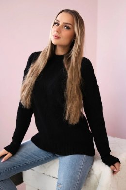 Sweter wkładany przez głowę z modnym splotem czarny  