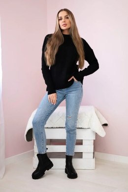 Sweter wkładany przez głowę z modnym splotem czarny  