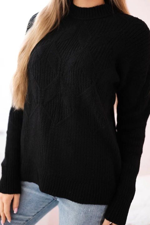 Sweter wkładany przez głowę z modnym splotem czarny Sweter wkładany przez głowę z modnym splotem czarny
