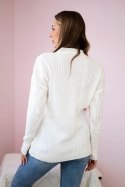 Sweter wkładany przez głowę z modnym splotem ecru  