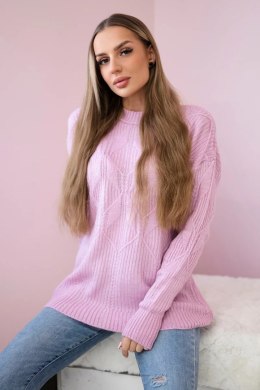 Sweter wkładany przez głowę z modnym splotem fioletowy  