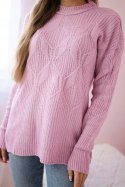 Sweter wkładany przez głowę z modnym splotem fioletowy  