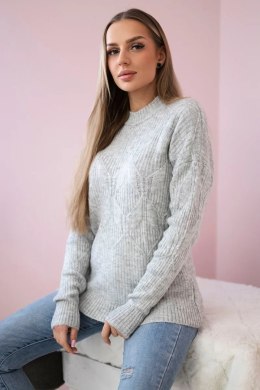 Sweter wkładany przez głowę z modnym splotem szary  