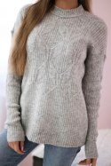 Sweter wkładany przez głowę z modnym splotem szary  