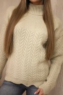 Sweter z ozdobną falbanką beżowy  