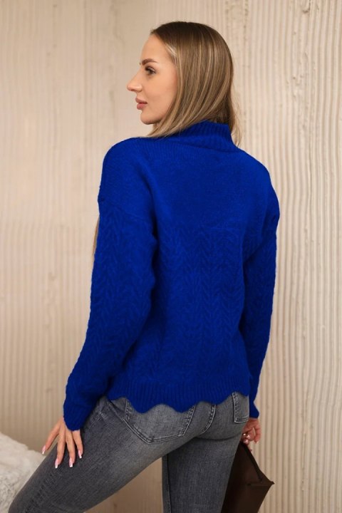 Sweter z ozdobną falbanką chabrowy  