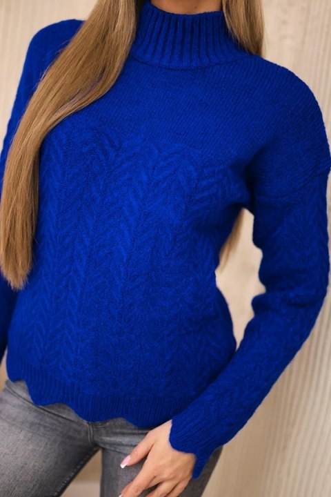 Sweter z ozdobną falbanką chabrowy  