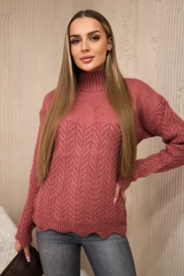 Sweter z ozdobną falbanką ciemny różowy  
