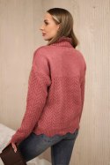 Sweter z ozdobną falbanką ciemny różowy  