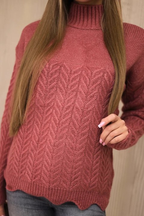 Sweter z ozdobną falbanką ciemny różowy Sweter z ozdobną falbanką ciemny różowy