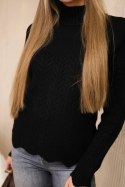 Sweter z ozdobną falbanką czarny  