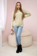 Sweter z ozdobnym splotem beżowy  