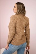 Sweter z ozdobnym splotem camelowy  