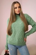 Sweter z ozdobnym splotem ciemny miętowy  