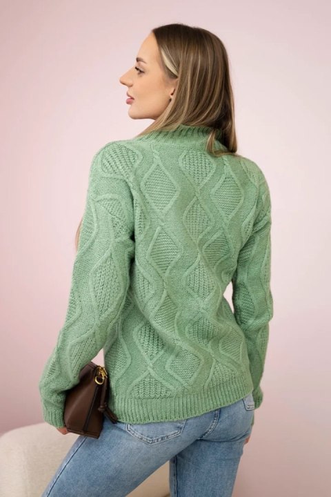 Sweter z ozdobnym splotem ciemny miętowy Sweter z ozdobnym splotem ciemny miętowy