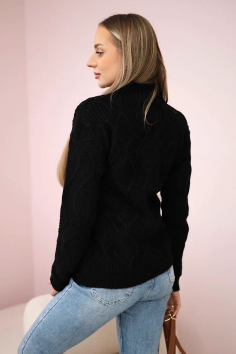 Sweter z ozdobnym splotem czarny Sweter z ozdobnym splotem czarny