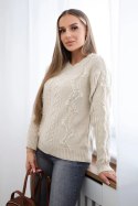 Sweter z warkoczowym splotem beżowy  