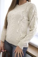 Sweter z warkoczowym splotem beżowy  