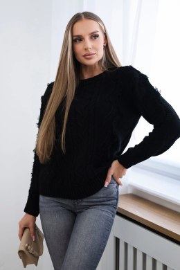 Sweter z warkoczowym splotem czarny  