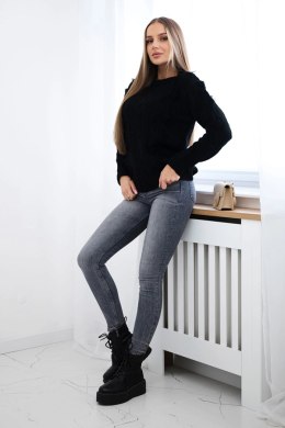 Sweter z warkoczowym splotem czarny  