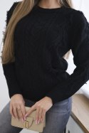 Sweter z warkoczowym splotem czarny  