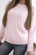Sweter z warkoczowym splotem pudrowy róż  