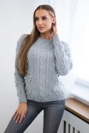 Sweter z warkoczowym splotem szary  
