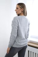 Sweter z warkoczowym splotem szary  