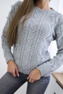 Sweter z warkoczowym splotem szary  