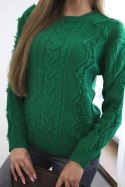 Sweter z warkoczowym splotem zielony  