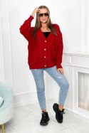 Sweter zapinany na guziki z bufiastymi rękawami czerwony  