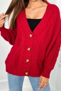 Sweter zapinany na guziki z bufiastymi rękawami czerwony  