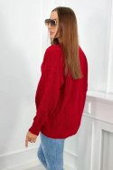 Sweter zapinany na guziki z bufiastymi rękawami czerwony  