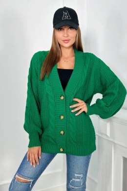 Sweter zapinany na guziki z bufiastymi rękawami zielony  