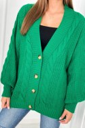 Sweter zapinany na guziki z bufiastymi rękawami zielony  