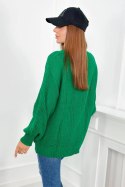 Sweter zapinany na guziki z bufiastymi rękawami zielony  